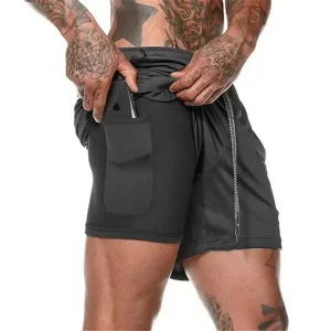 Men Double Layer Fitness Shorts